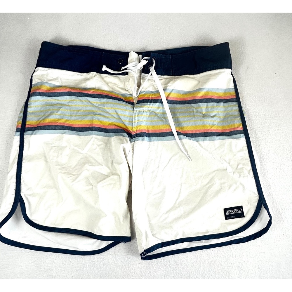 Ezekiel Board Shorts‎ Men 34 White Striped Surf Athletic Swimming Trunks